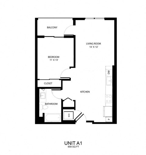 a floor plan of unit a1 with bedrooms and baths